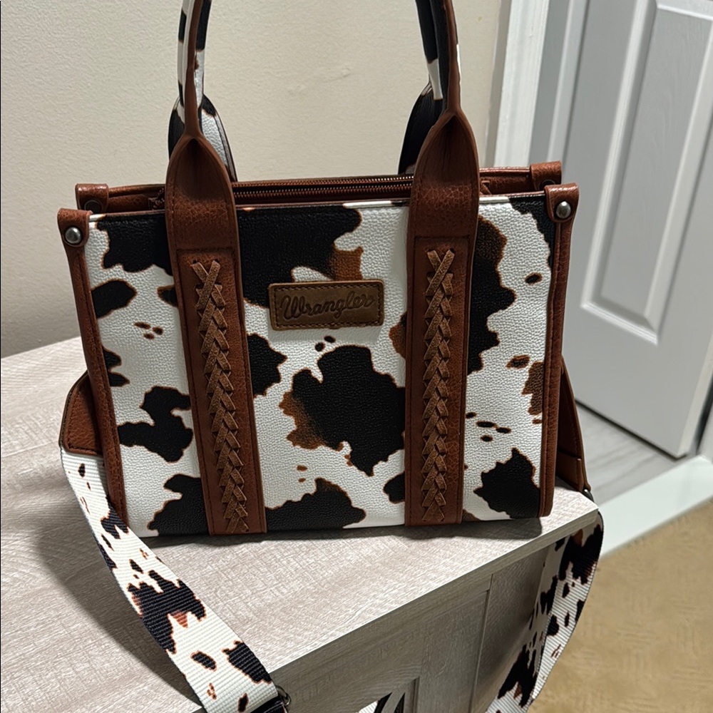 Wrangler Brown and White Shoulder Bag with Cow Print